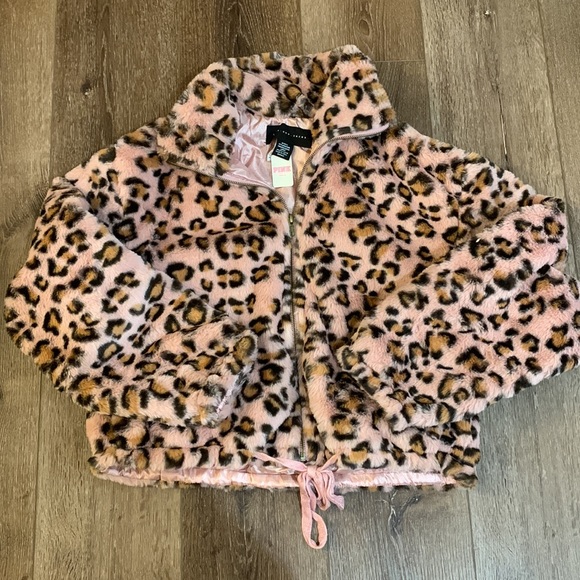New PINK Victoria’s Secret X Know One Cares Faux Fur Coat Leopard Pink Small - Picture 2 of 4